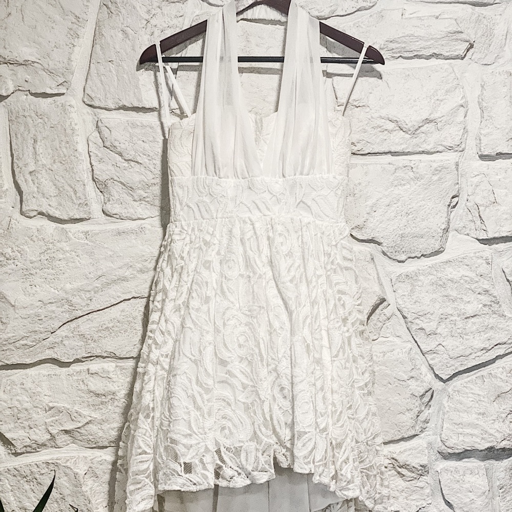 White lace dress. Halter top. ModCloth.